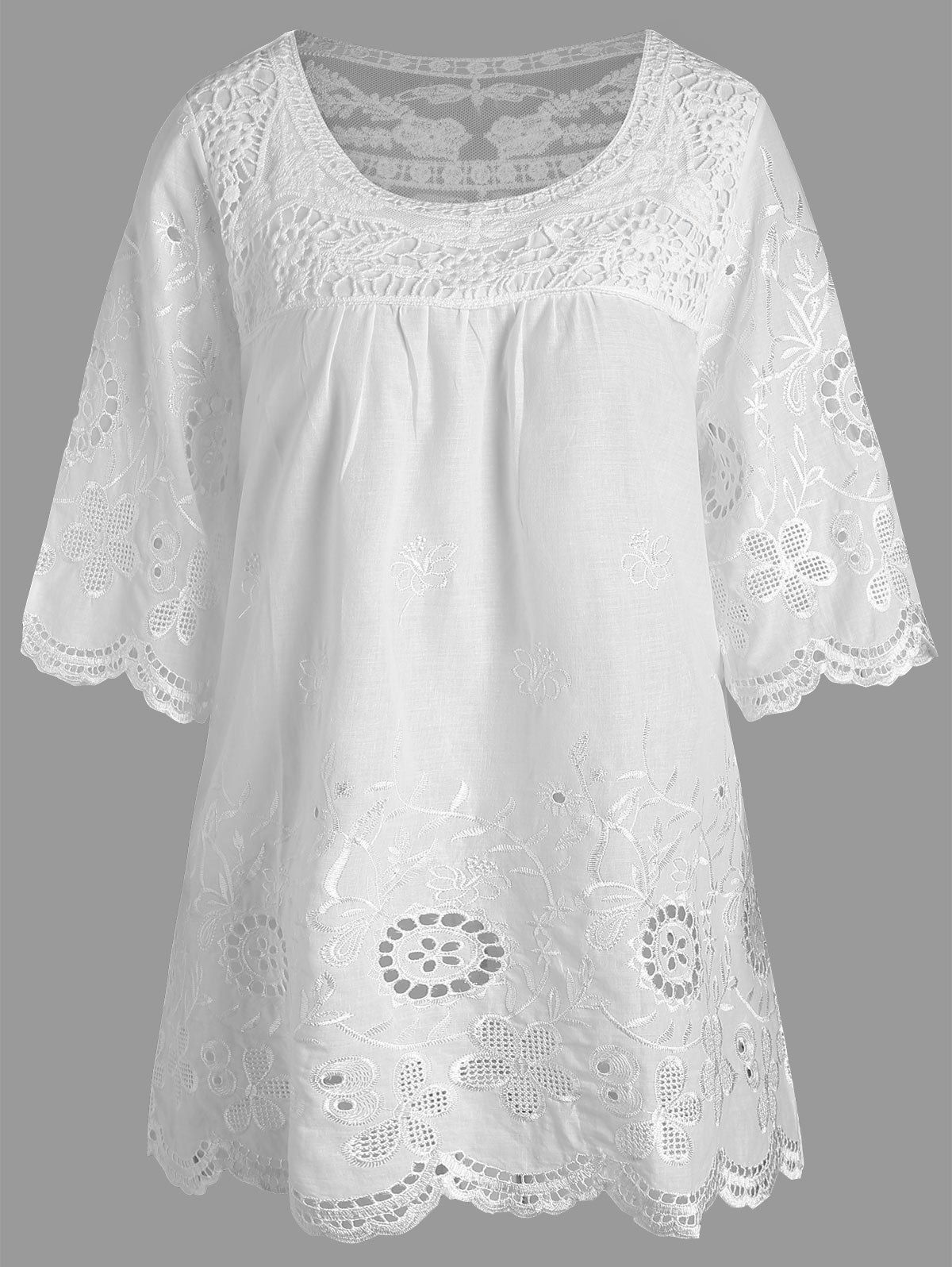 

Embroidered Plus Size Tunic Top, White