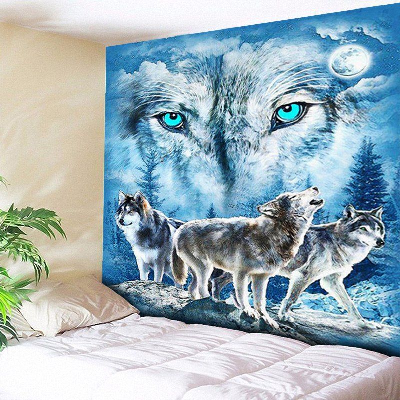 [73% OFF] Wall Hanging Snowy Night Wolves Tapestry | Rosegal