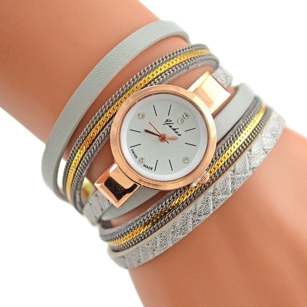 

Faux Leather Strap Analog Bracelet Watch, Silver