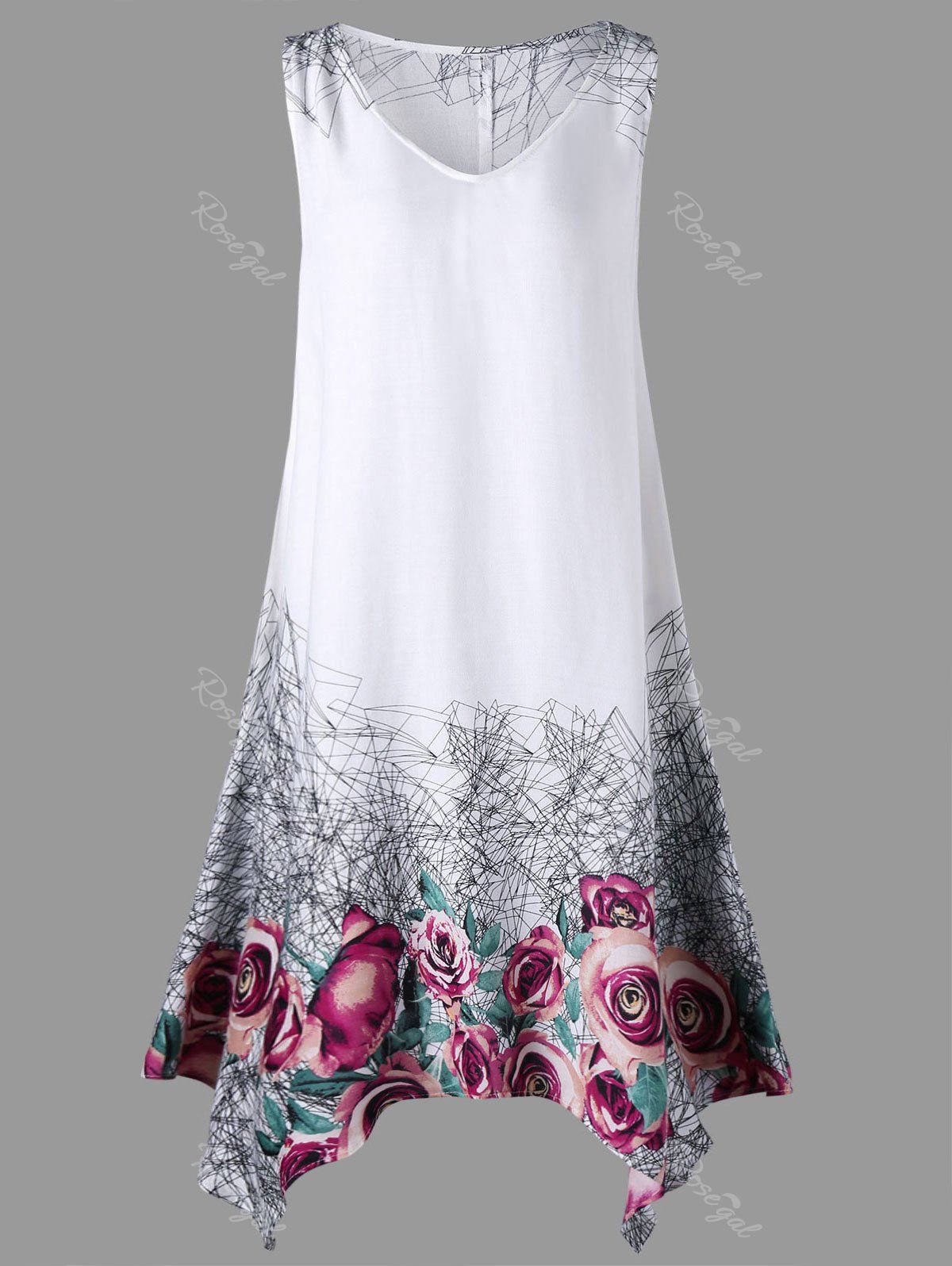

Floral Plus Size Handkerchief Tank Dress, White