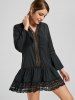Long Sleeve Lace Trim Tunic Skater Dress -  
