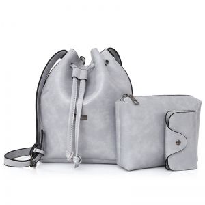 3 Pieces PU Leather Bucket Bag Set