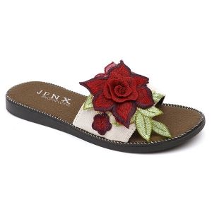 Flat Heel Embroidering Flower Slippers