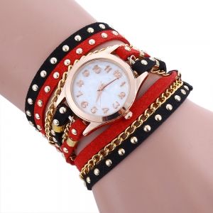 Chain Studed Faux Leather Bracelet Quartz Watch