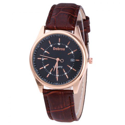 Firstgrabber Faux Leather Strap Date Rhinestone Quartz Watch