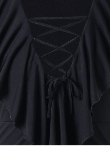 Plus Size Flounce Lace Up Maxi High Slit Dress