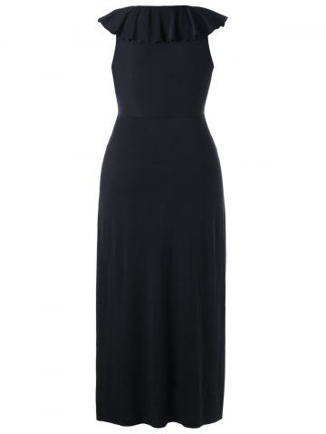 Plus Size Flounce Lace Up Maxi High Slit Dress