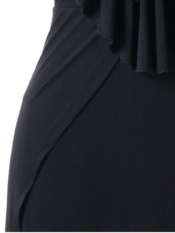 Plus Size Flounce Lace Up Maxi High Slit Dress