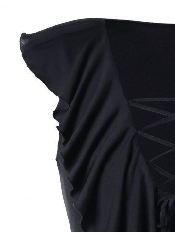 Plus Size Flounce Lace Up Maxi High Slit Dress