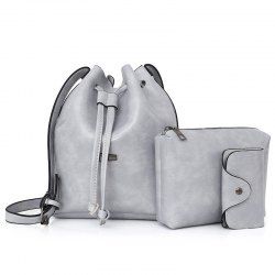 3 Pieces PU Leather Bucket Bag Set