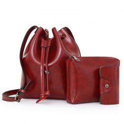 3 Pieces PU Leather Bucket Bag Set