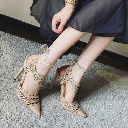Hollow Out Tie Up Stiletto Heel Sandals