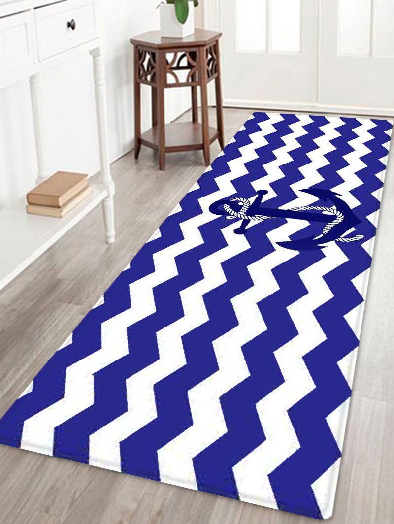 2019 Nautical Anchor Zig Zag Pattern Anti Skid Water Absorption Area Nautical Anchor Zig Zag Pattern Anti Skid Water Absorption Area Rug