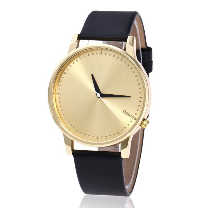 

Minimalist Faux Leather Strap Quartz Watch, Black gold