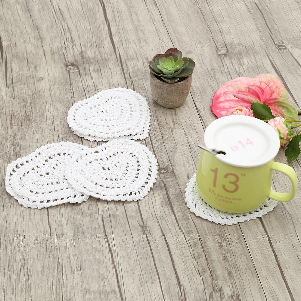 

Vintage Heart Shape Lace Crochet Mini Doilies, White