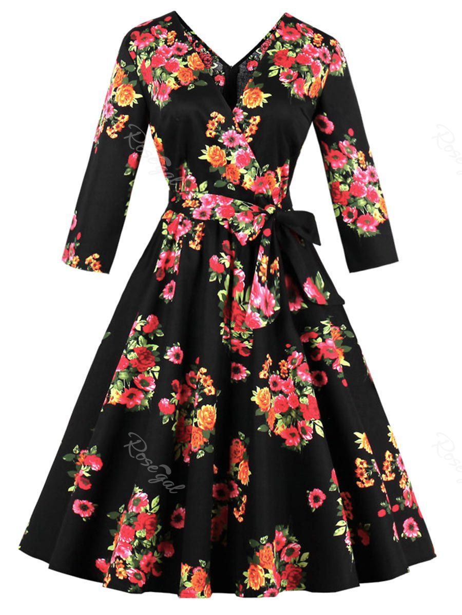 

Plus Size Floral A Line Midi Dress, Black