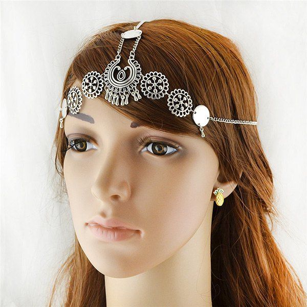 

Alloy Floral Disc Gypsy Forehead Chain, Silver
