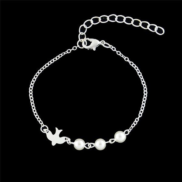 

Artificial Pearl Peace Dove Chain Bracelet, Silver