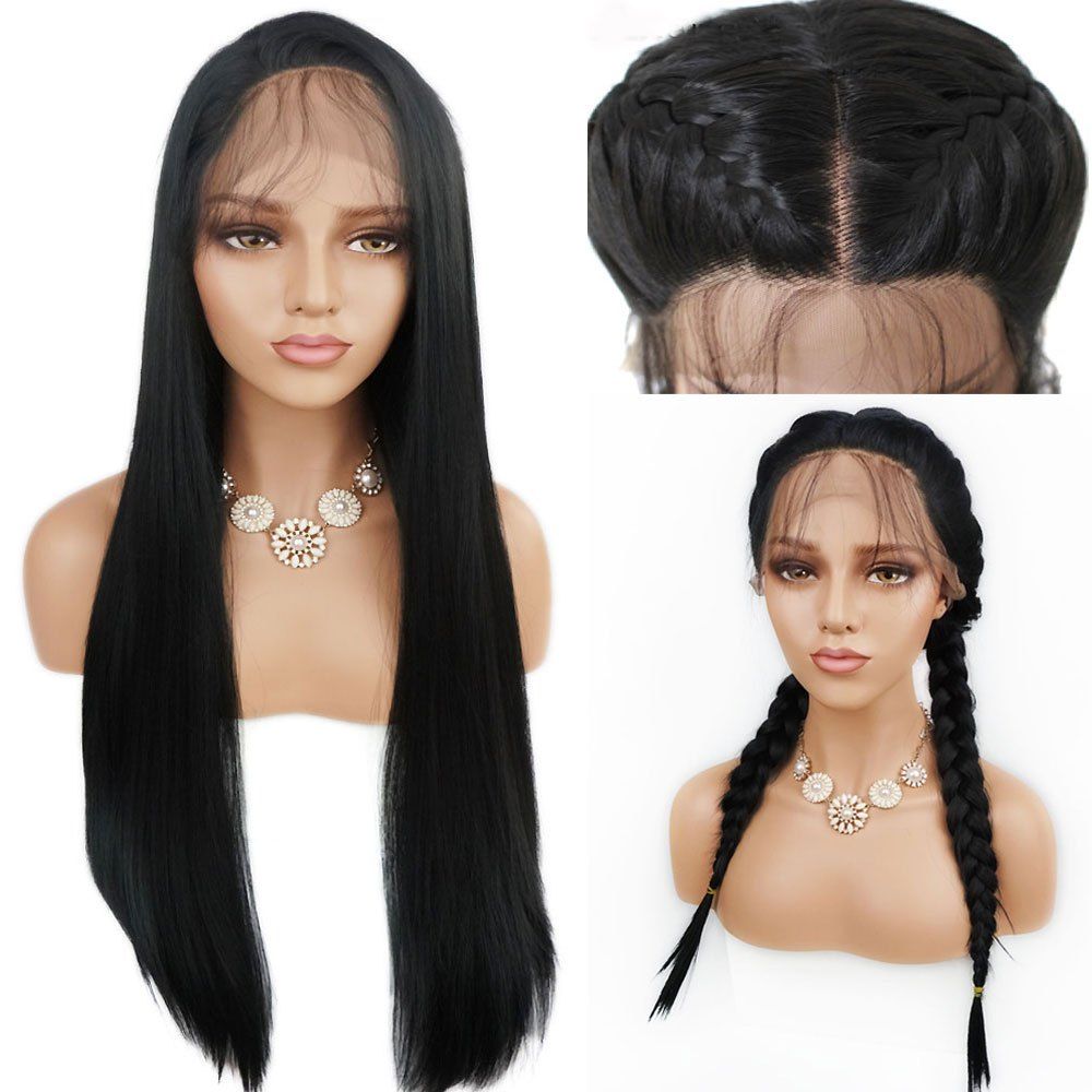 

Free Part Long Straight Lace Front Synthetic Wig, Black