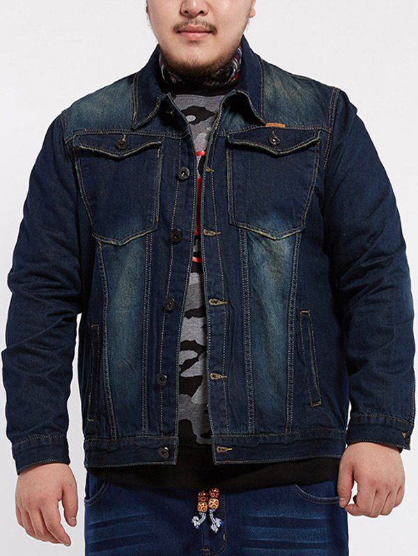 

Front Pocket Design Plus Size Denim Jacket, Denim blue