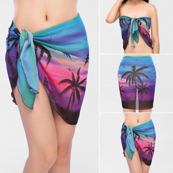 

Beach Gossamer Printed Sarong Cover Up Scarf, Blue violet