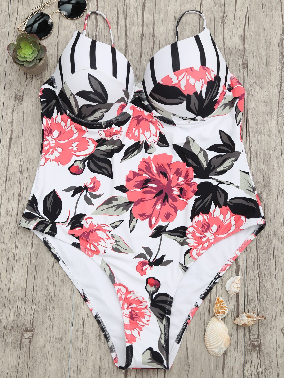 

Floral One Piece Push Up Swimsuit, Colormix