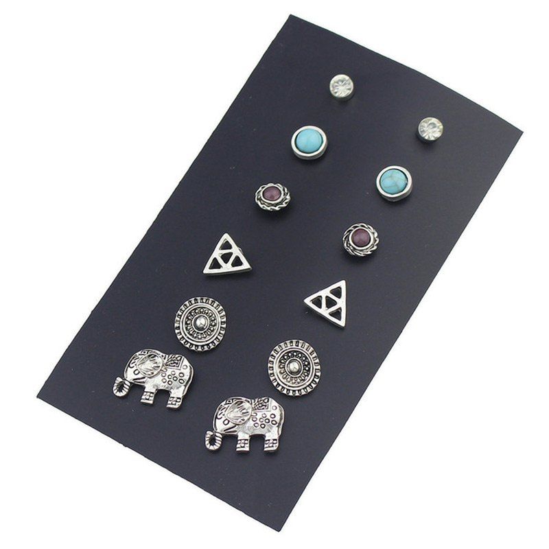 

Faux Turquoise Elephant Vintage Earring Set, Silver