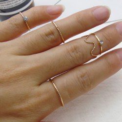 Rhinestone Alloy Circle Finger Ring Set -  