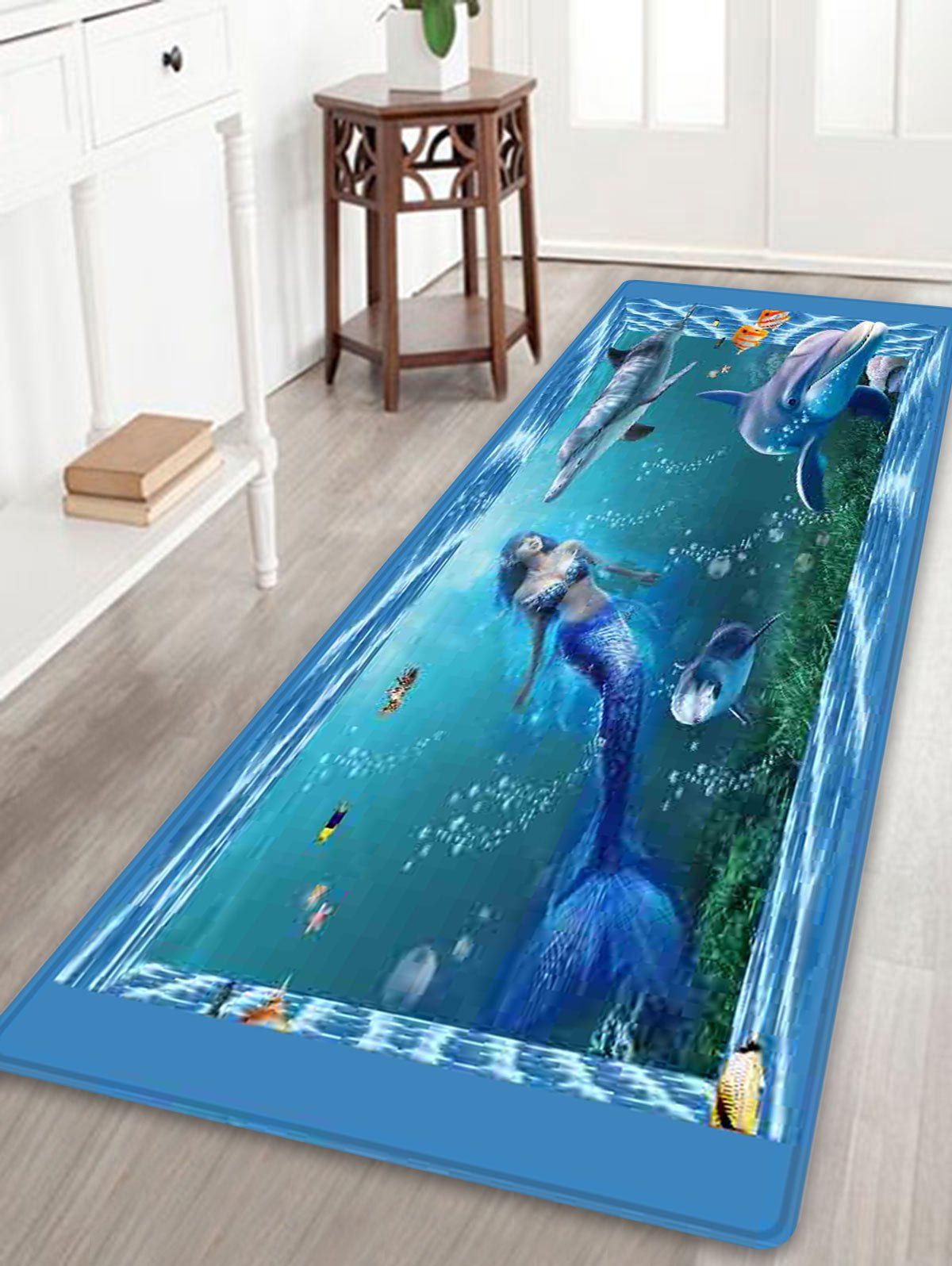 

Mermaid Dolphin Pattern Anti-skid Water Absorption Area Rug, Colormix