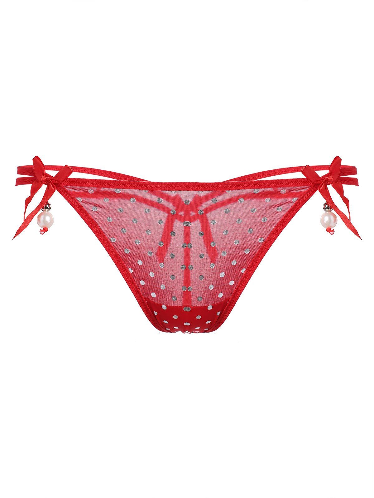 

Lingerie Polka Dot Faux Pearl G-String, Red