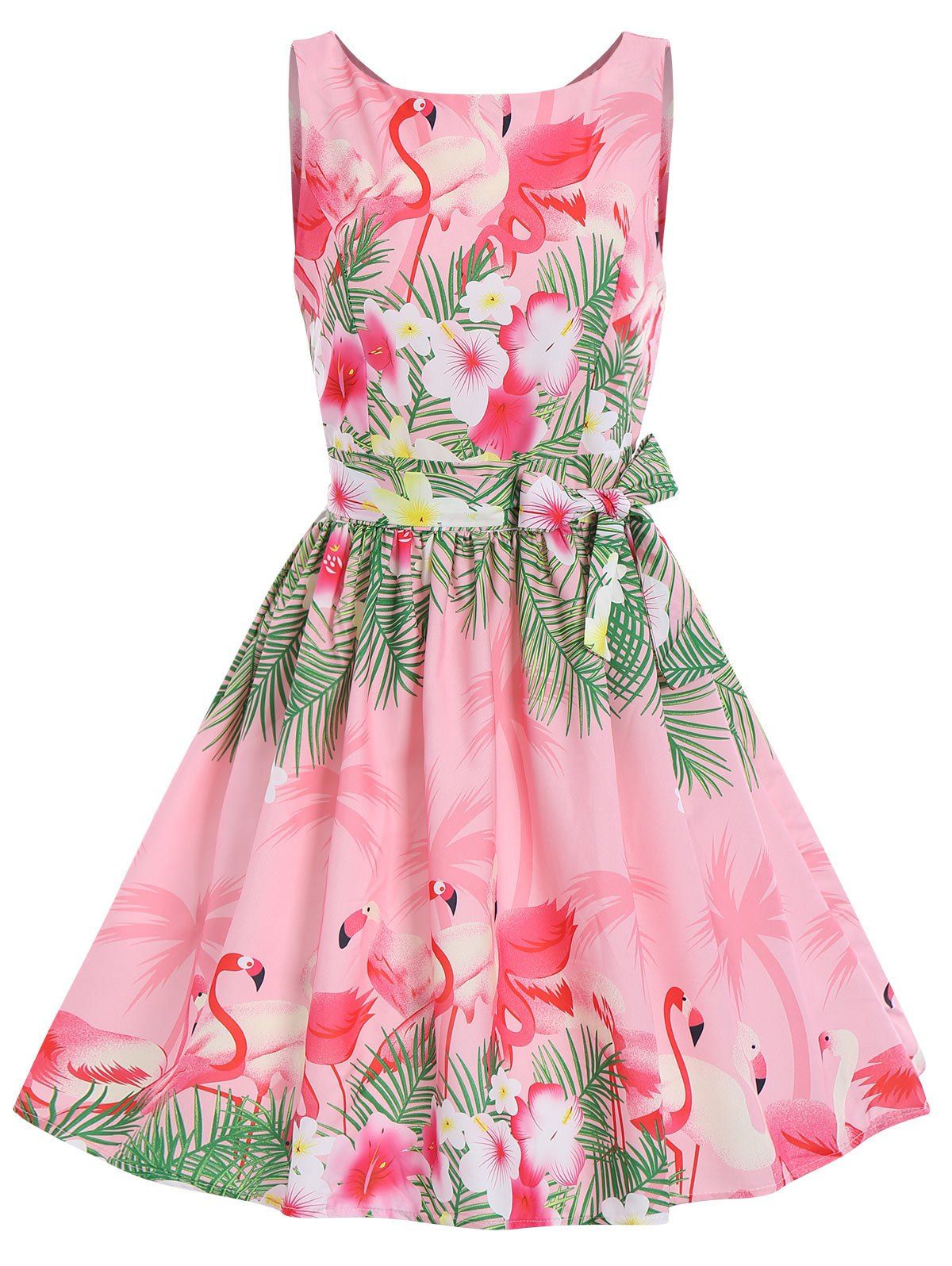 2018 Swan Print A Line Summer Party Vintage Dress In Pink 2xl