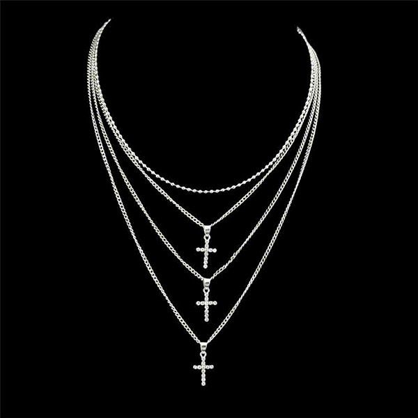 

Rhinestone Crucifix Layered Pendant Necklace, Silver