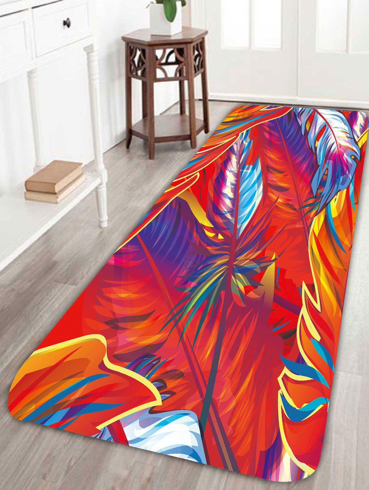 

Feather Print Skidproof Bohemian Bath Rug, Red