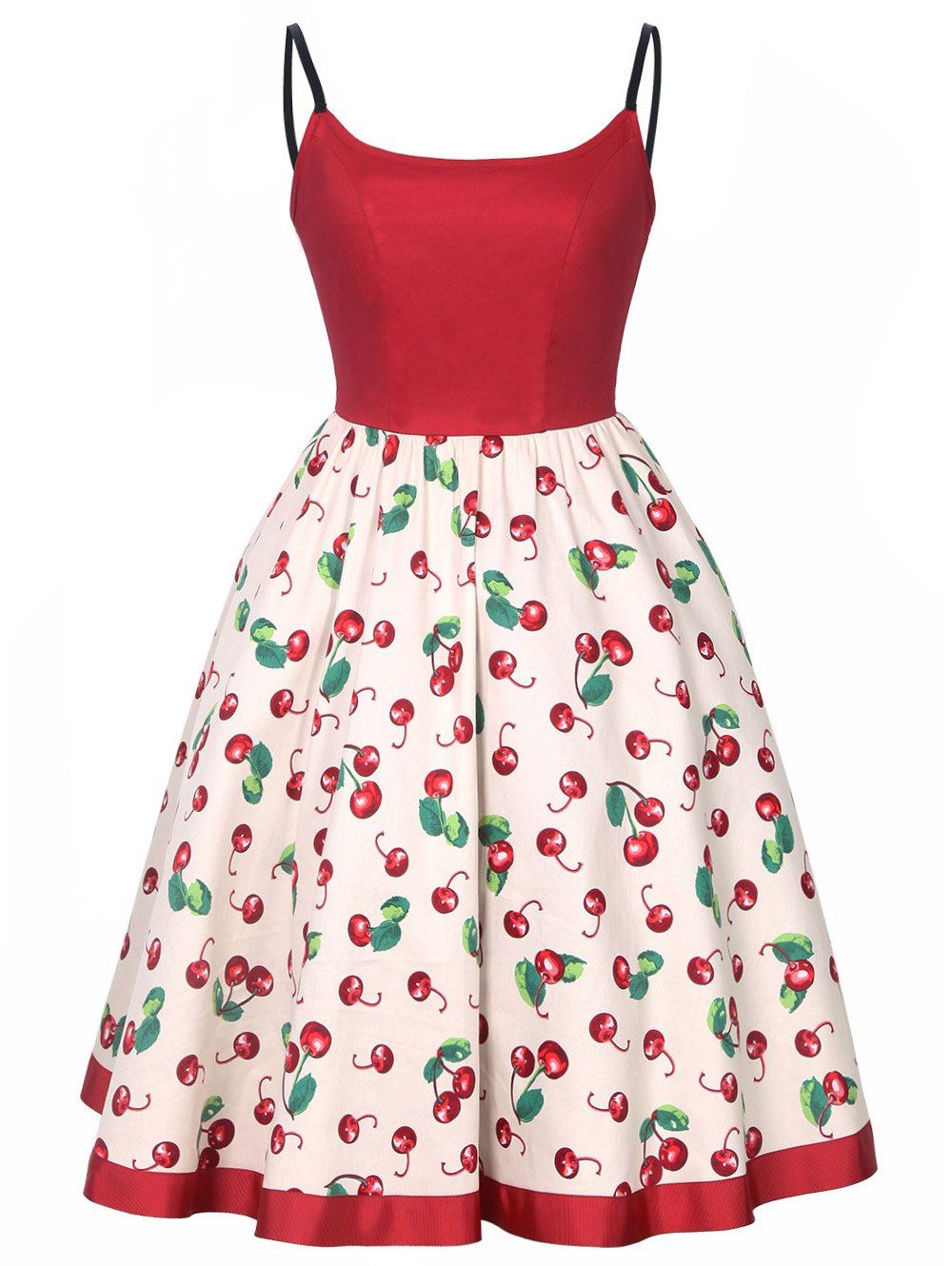 [35 OFF] Cherry Print 50s Dress Rosegal