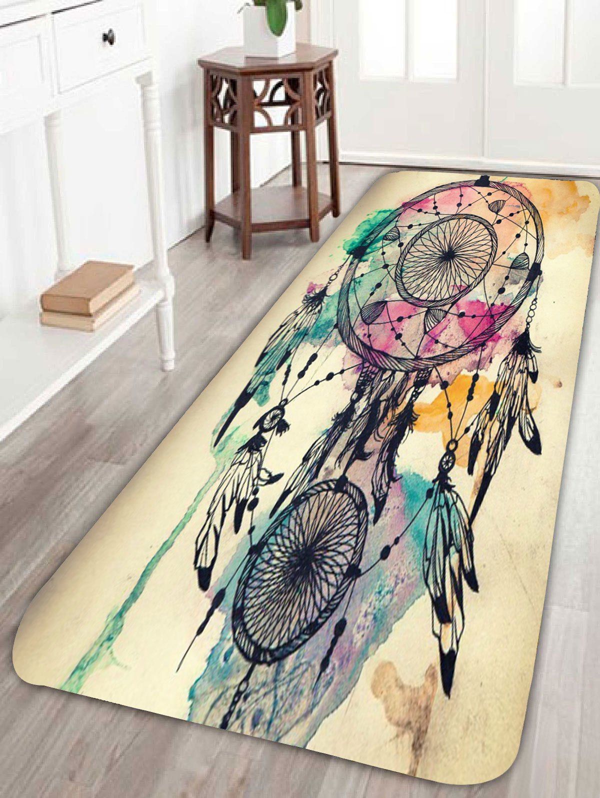 

Dreamcatcher Feather Print Skidproof Bath Rug, Colorful