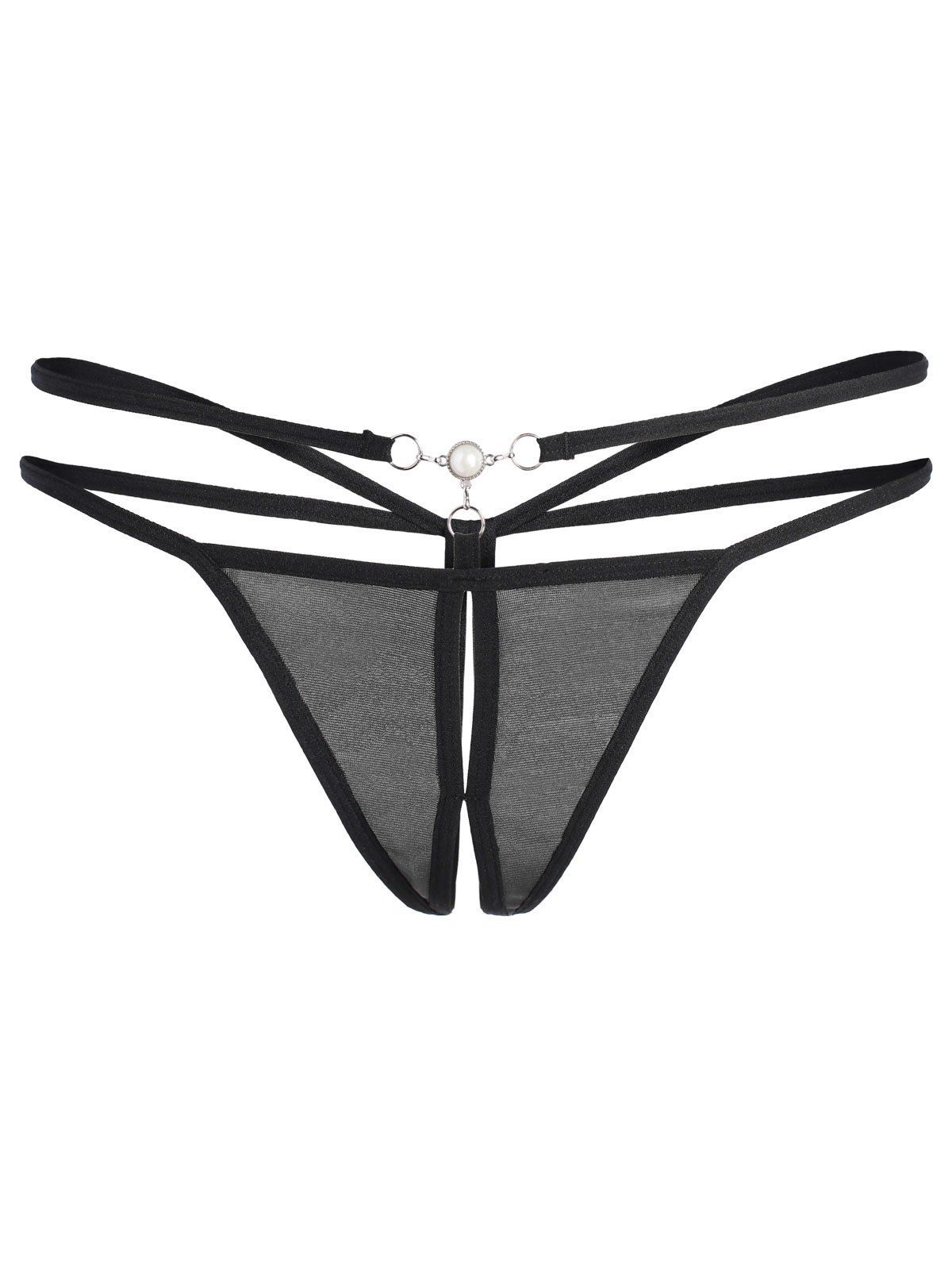 

Low Waisted G-String with Faux Pearl, Black