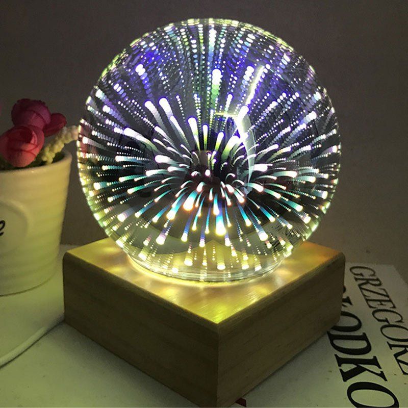 

Colorful 3D Fireworks Ball Shape USB Table Lamp with Wood Base, Purple