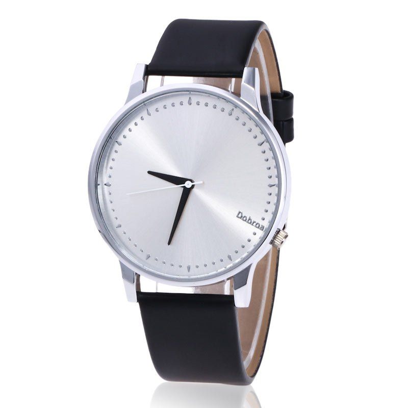 

Minimalist Faux Leather Strap Quartz Watch, Black + silver