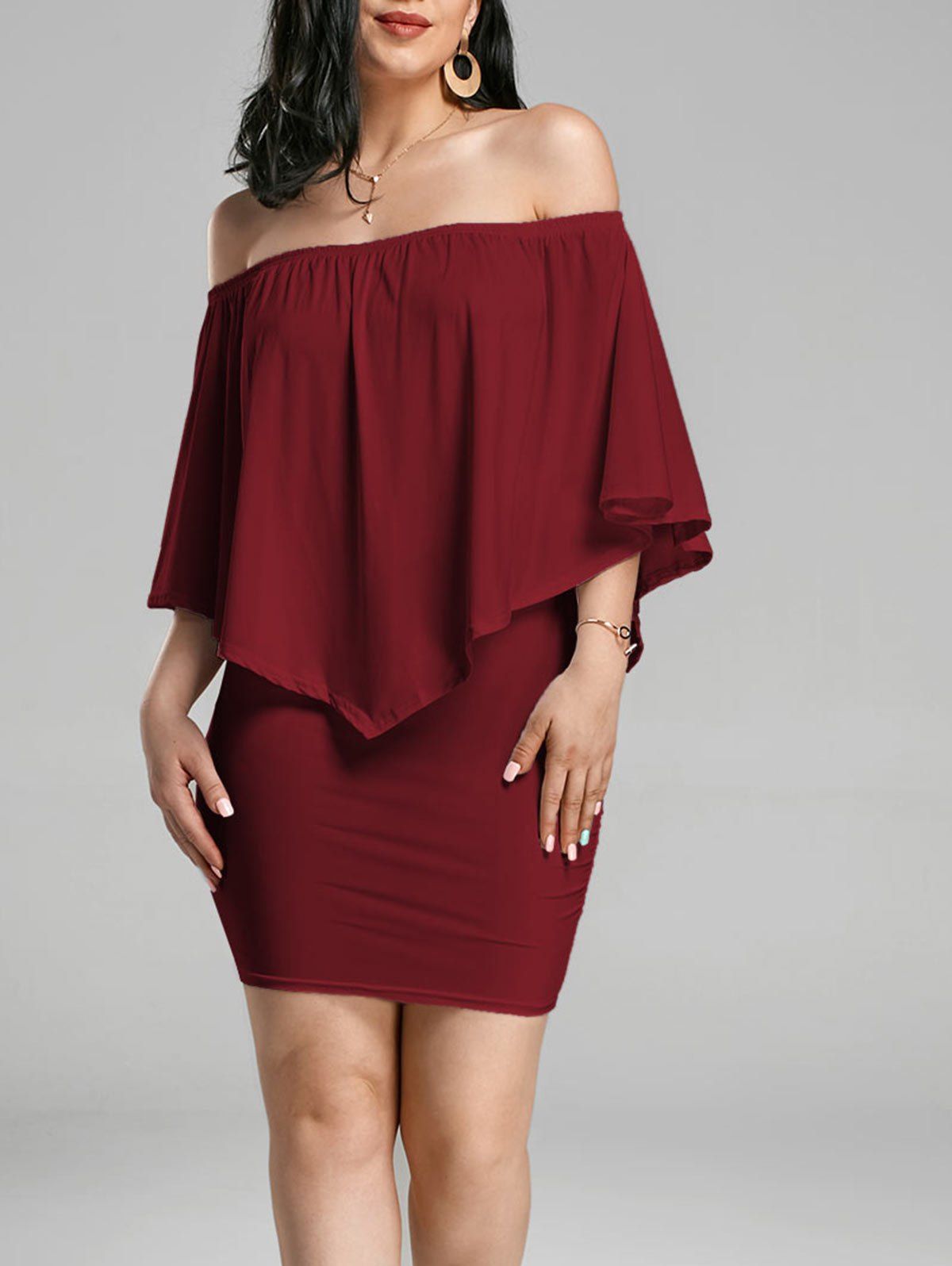 

Off The Shoulder Poncho Bodycon Popover Dress, Wine red