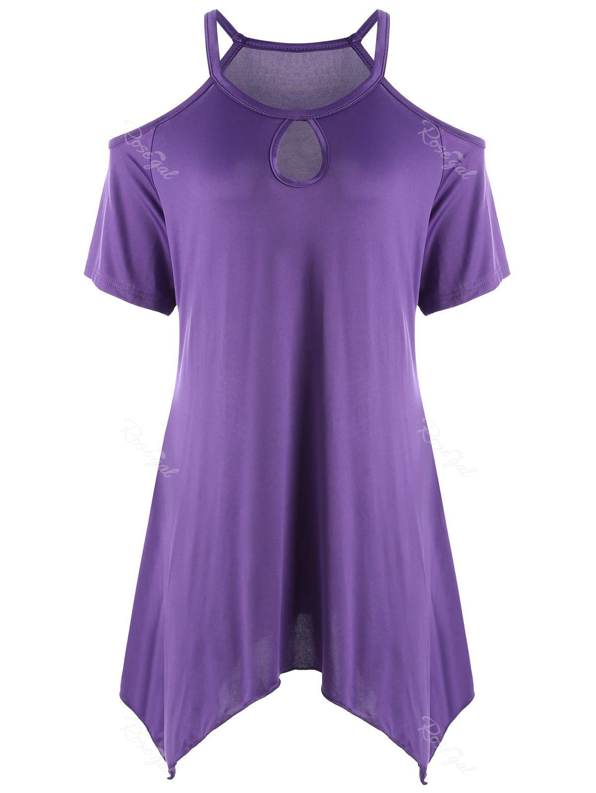 

Keyhole Neck Cold Shoulder Plus Size Tunic Top, Purple