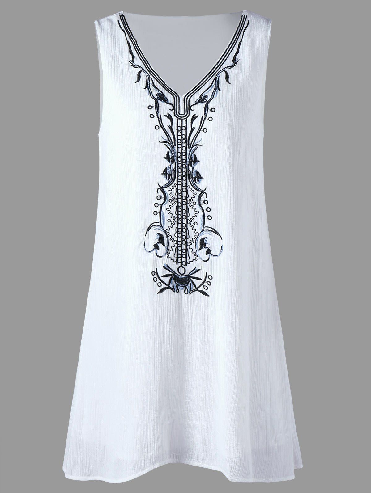 

Bohemian Print Sleeveless Shift Dress, White