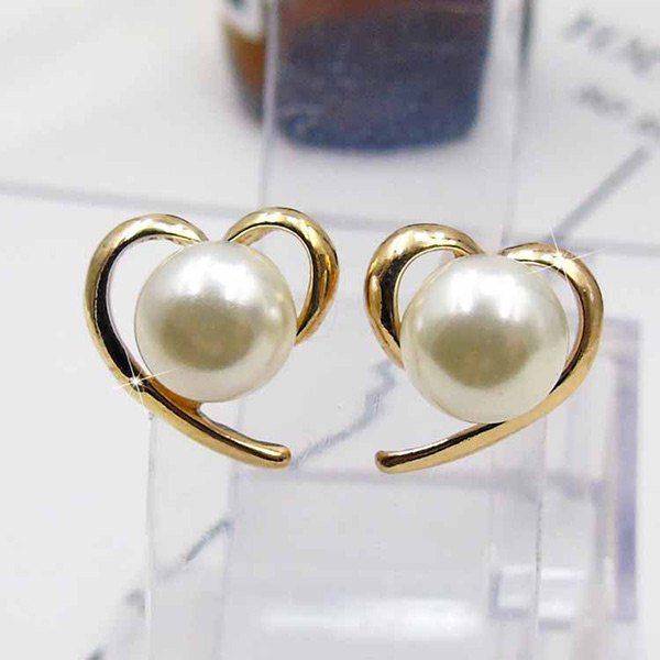 

Faux Pearl Heart Shape Stud Earrings, Golden