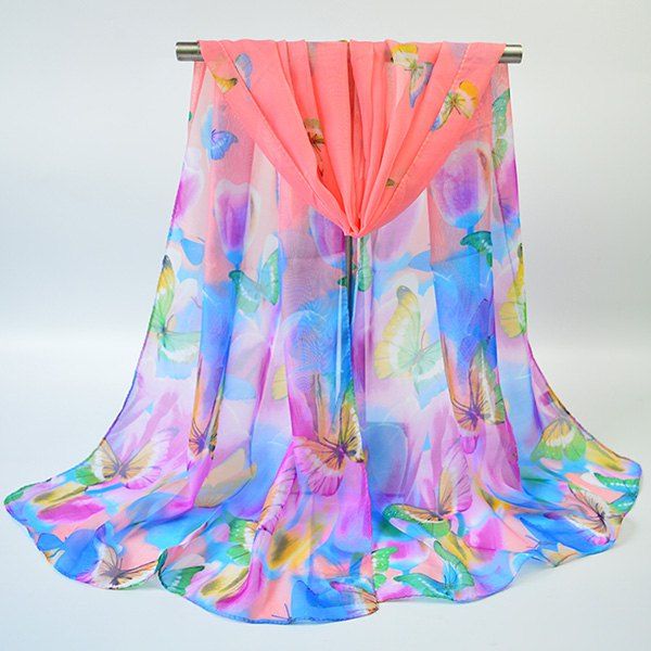 

Gossamer Showy Flowers Butterfly Printed Scarf, Red