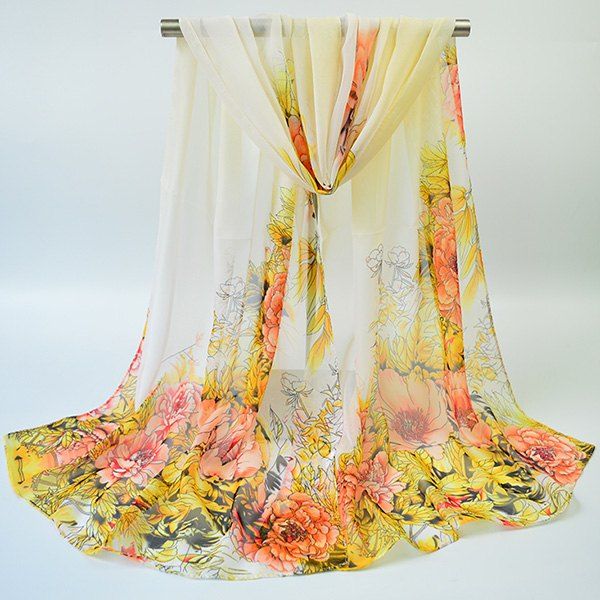 

Hand-painted Flowers Bloom Printing Scarf, Yellow