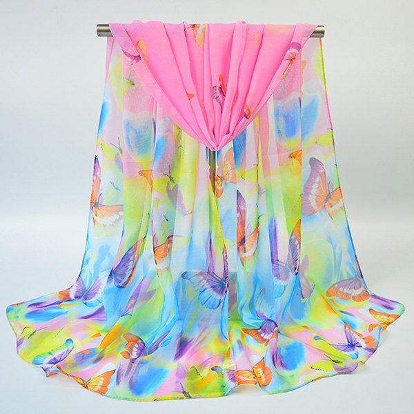 

Gossamer Showy Flowers Butterfly Printed Scarf, Pink