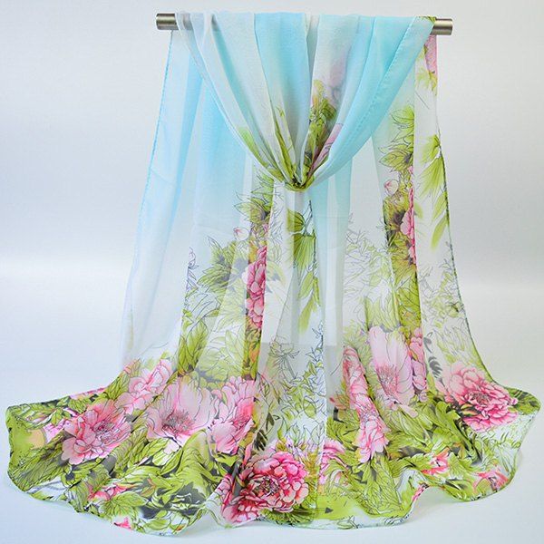 

Hand-painted Flowers Bloom Printing Scarf, Blue