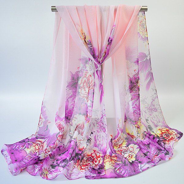 

Hand-painted Flowers Bloom Printing Scarf, Pinkish purple