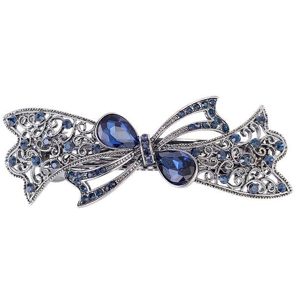

Bowknot Design Rhinestone Hollow Out Barrette, Blue