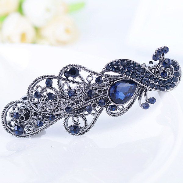 

Rhinestone Retro Peacock Shape Barrette, Blue