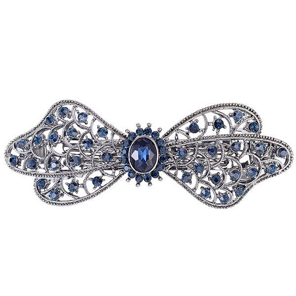 

Faux Crystal Inlay Flower Hollow Out Barrette, Blue